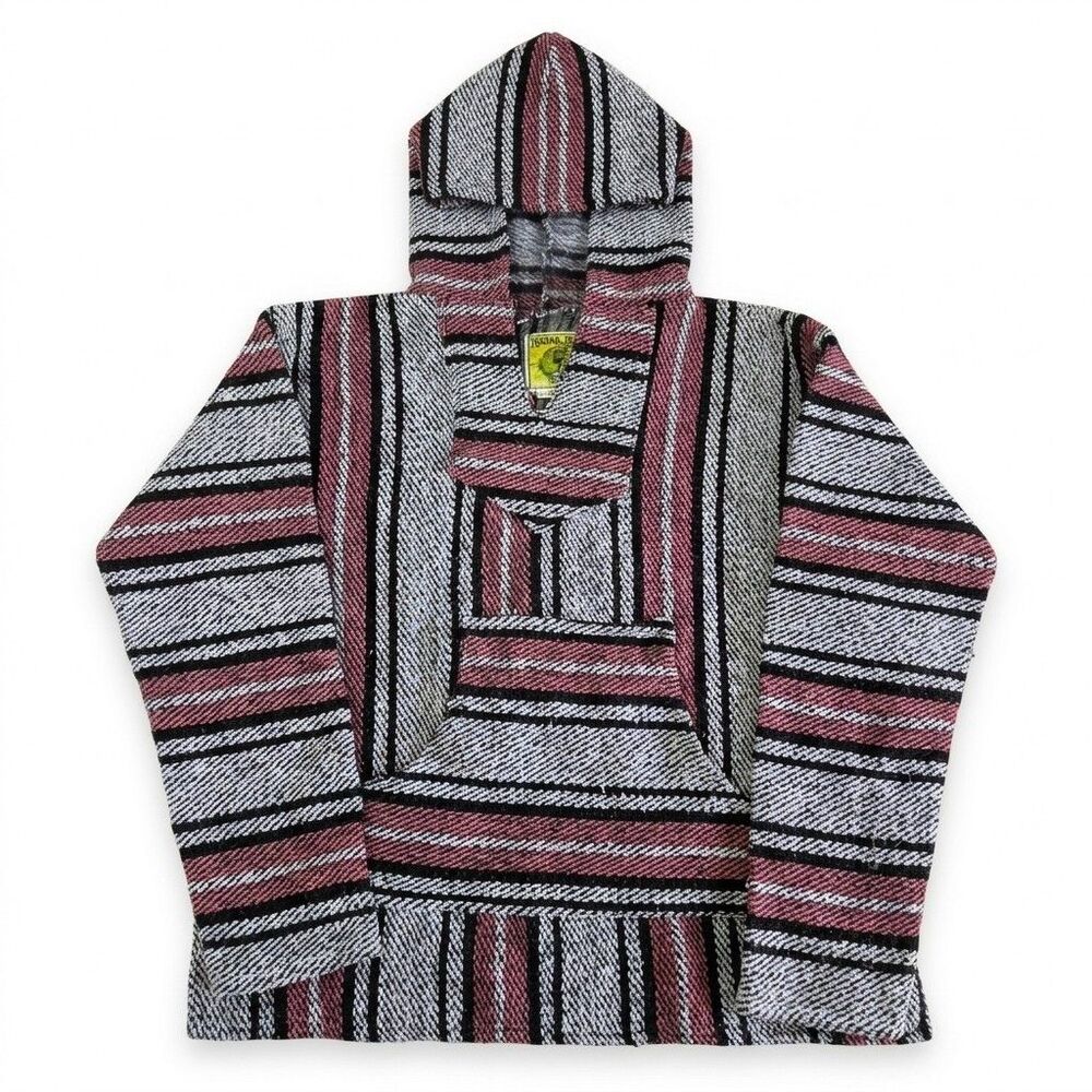 VTG 90s Iguana Jack Baja Hoodie Rug Sweater Size L Recycled Cotton Mexican